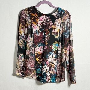 Womens Large Sheer Floral Button Back Long Sleeve Blouse colors detailing fairy